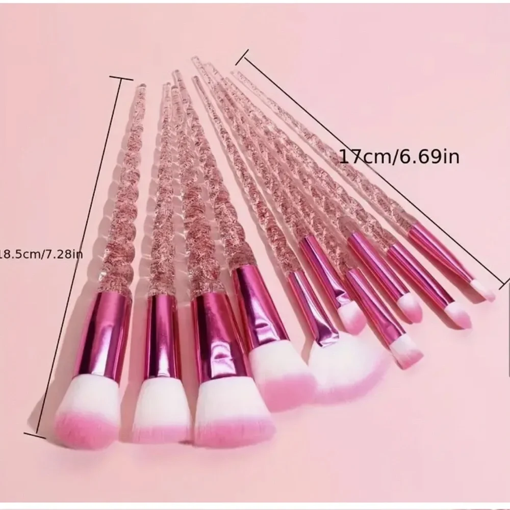 Set of 10 Makeup Brushes-Crystal Pink